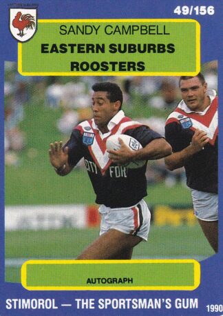 1990 Stimorol Common Card - Base 049 Sandy Campbell Eastern Suburbs Roosters