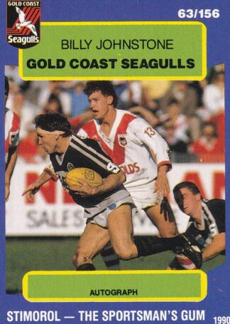 1990 Stimorol Common Card - Base 063 Billy Johnstone Gold Coast Seagulls