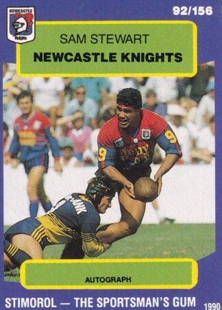 1990 Stimorol Common Card - Base 092 Sam Stewart Newcastle Knights