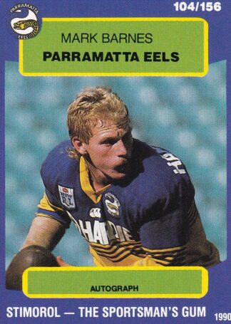 1990 Stimorol Common Card - Base 104 Mark Barnes Parramatta Eels
