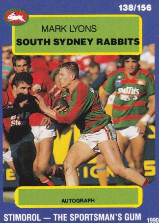 1990 Stimorol Common Card - Base 138 Mark Lyons South Sydney Rabbitohs