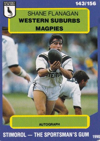1990 Stimorol Common Card - Base 143 Shane Flanagan Western Suburbs Magpies