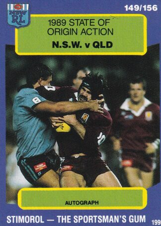 1990 Stimorol Common Card - Base 149 NSW V QLD Origin Action