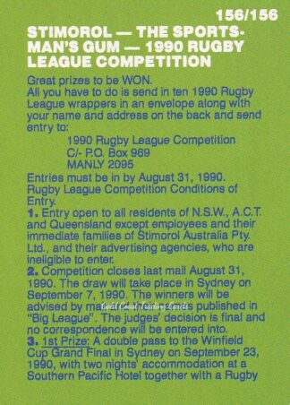 1990 Stimorol Common Card - Base 156 Competition Card