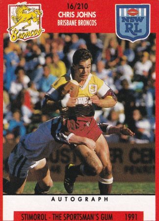 1991 Stimorol Common Card - Base 016 Chris Johns Brisbane Broncos