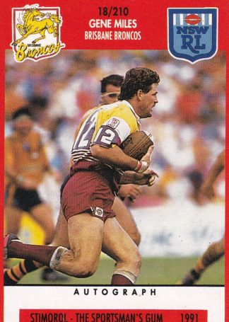 1991 Stimorol Common Card - Base 018 Gene Miles Brisbane Broncos