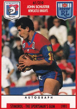 1991 Stimorol Common Card - Base 061 John Schuster Newcastle Knights