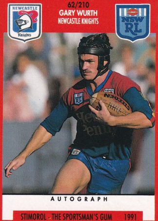 1991 Stimorol Common Card - Base 062 Gary Wurth Newcastle Knights