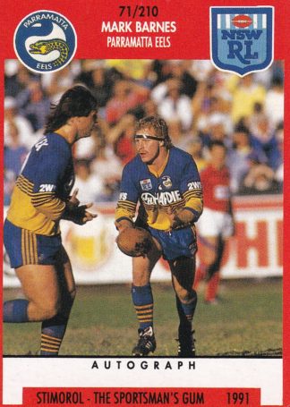1991 Stimorol Common Card - Base 071 Mark Barnes Parramatta Eels