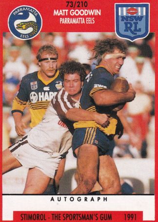1991 Stimorol Common Card - Base 073 Matt Goodwin Parramatta Eels