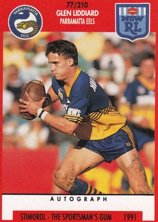 1991 Stimorol Common Card - Base 077 Glen Liddiard Parramatta Eels