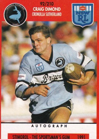 1991 Stimorol Common Card - Base 092 Craig Dimond Cronulla Sharks