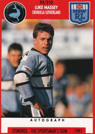 1991 Stimorol Common Card - Base 095 Luke Massey Cronulla Sharks