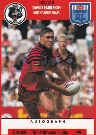 1991 Stimorol Common Card - Base 102 David Fairleigh North Sydney Bears
