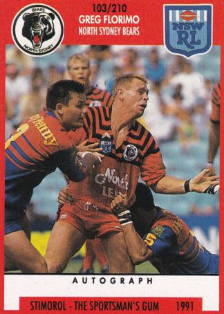 1991 Stimorol Common Card - Base 103 Greg Florimo North Sydney Bears