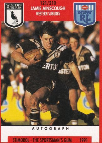 1991 Stimorol Common Card - Base 121 Jamie Ainscough Western Suburbs Magpies