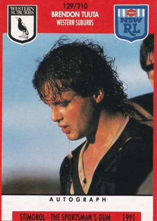1991 Stimorol Common Card - Base 129 Brendon Tuuta Western Suburbs Magpies
