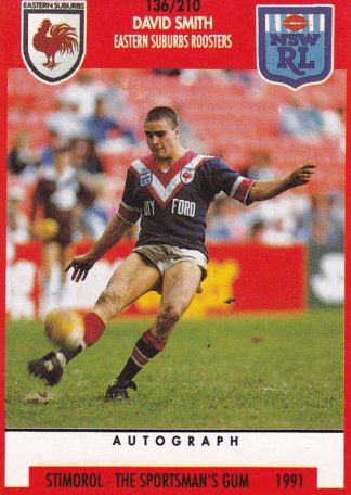 1991 Stimorol Common Card - Base 136 David Smith Eastern Suburbs Roosters