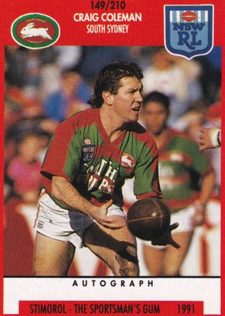 1991 Stimorol Common Card - Base 149 Craig Coleman South Sydney Rabbitohs