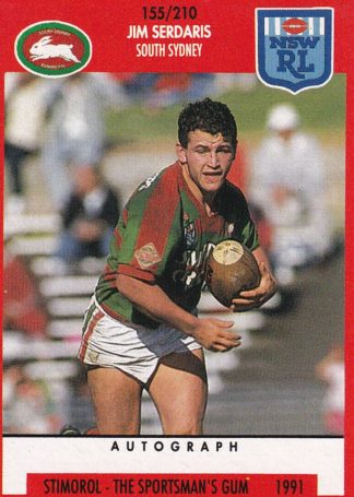 1991 Stimorol Common Card - Base 155 Jim Serdaris South Sydney Rabbitohs
