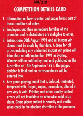 1991 Stimorol Common Card - Base 168 Competition Card Details
