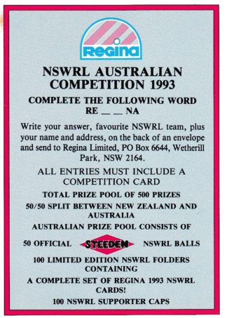 1993 Regina Common Card - Base 175 Australian Competition Card