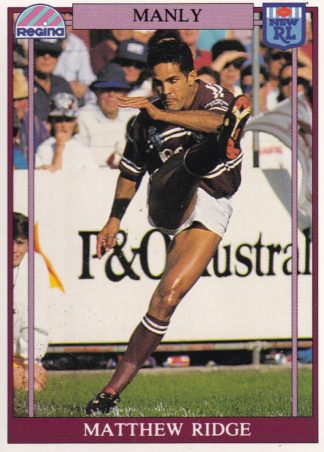 1993 Regina Common Card - Base 082 Matthew Ridge Manly Sea Eagles