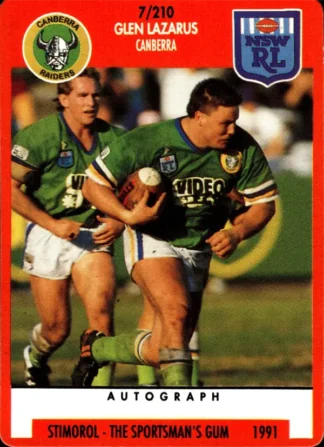 1991 Stimorol Common Card - Base 007 Glen Lazarus Canberra Raiders