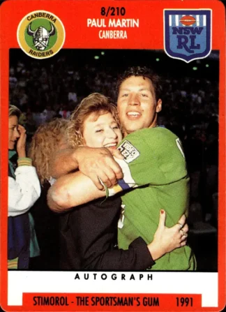 1991 Stimorol Common Card - Base 008 Paul Martin Canberra Raiders