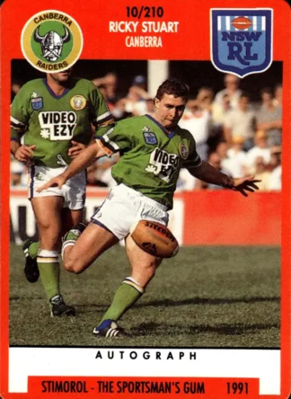 1991 Stimorol Common Card - Base 010 Ricky Stuart Canberra Raiders