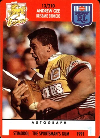 1991 Stimorol Common Card - Base 013 Andrew Gee Brisbane Broncos