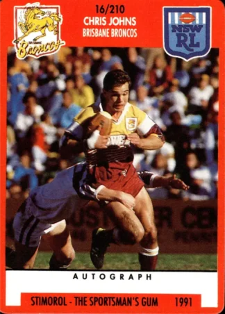 1991 Stimorol Common Card - Base 016 Chris Johns Brisbane Broncos