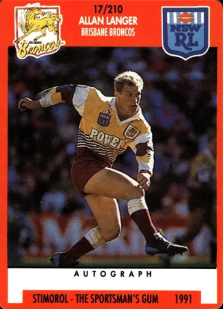 1991 Stimorol Common Card - Base 017 Allan Langer Brisbane Broncos