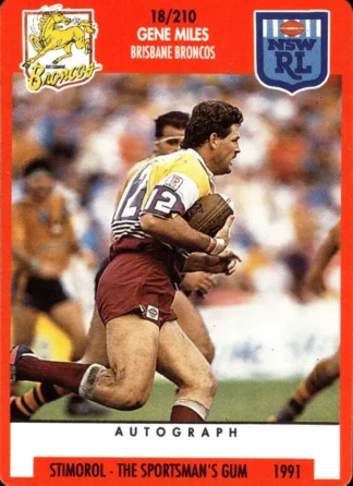 1991 Stimorol Common Card - Base 018 Gene Miles Brisbane Broncos