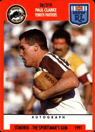 1991 Stimorol Common Card - Base 026 Paul Clarke Penrith Panthers