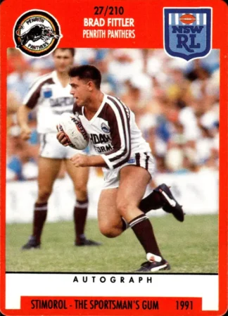 1991 Stimorol Common Card - Base 027 Brad Fittler Penrith Panthers