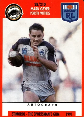 1991 Stimorol Common Card - Base 028 Mark Geyer Penrith Panthers