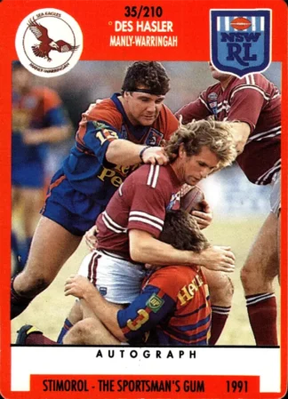 1991 Stimorol Common Card - Base 035 Des Hasler Manly Sea Eagles