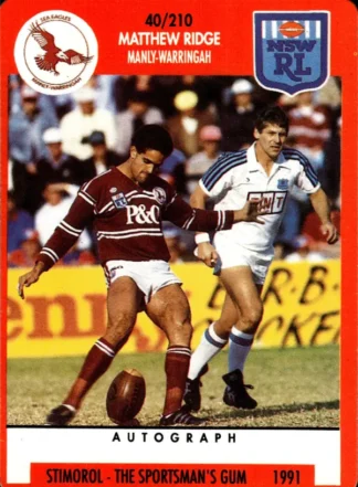 1991 Stimorol Common Card - Base 040 Matthew Ridge Manly Sea Eagles