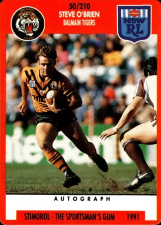 1991 Stimorol Common Card - Base 050 Steve O'Brien Balmain Tigers