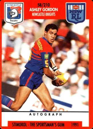 1991 Stimorol Common Card - Base 058 Ashley Gordon Newcastle Knights