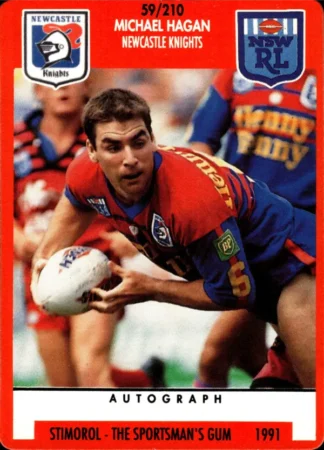 1991 Stimorol Common Card - Base 059 Michael Hagan Newcastle Knights