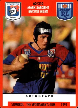 1991 Stimorol Common Card - Base 060 Mark Sargent Newcastle Knights
