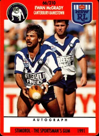 1991 Stimorol Common Card - Base 066 Ewan McGrady Canterbury Bulldogs