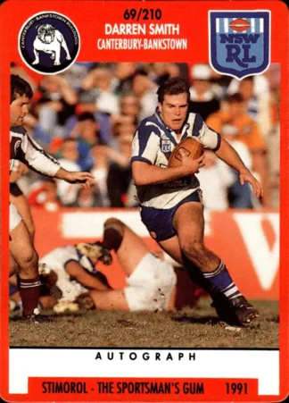 1991 Stimorol Common Card - Base 069 Darren Smith Canterbury Bulldogs