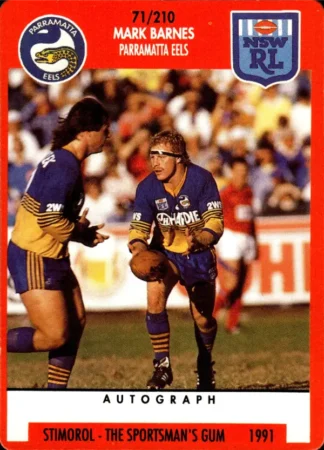 1991 Stimorol Common Card - Base 071 Mark Barnes Parramatta Eels