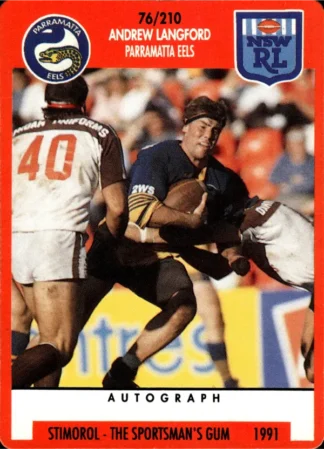 1991 Stimorol Common Card - Base 076 Andrew Langford Parramatta Eels