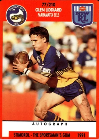 1991 Stimorol Common Card - Base 077 Glen Liddiard Parramatta Eels