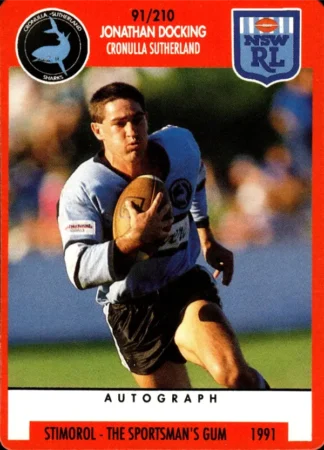 1991 Stimorol Common Card - Base 091 Jonathan Docking Cronulla Sharks