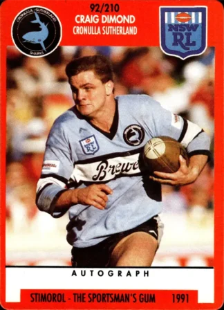 1991 Stimorol Common Card - Base 092 Craig Dimond Cronulla Sharks